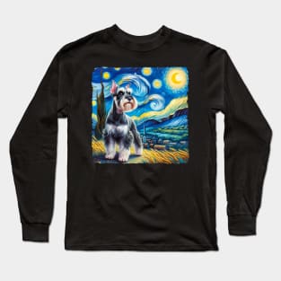 Starry Miniature Schnauzer Dog Portrait - Pet Portrait Long Sleeve T-Shirt